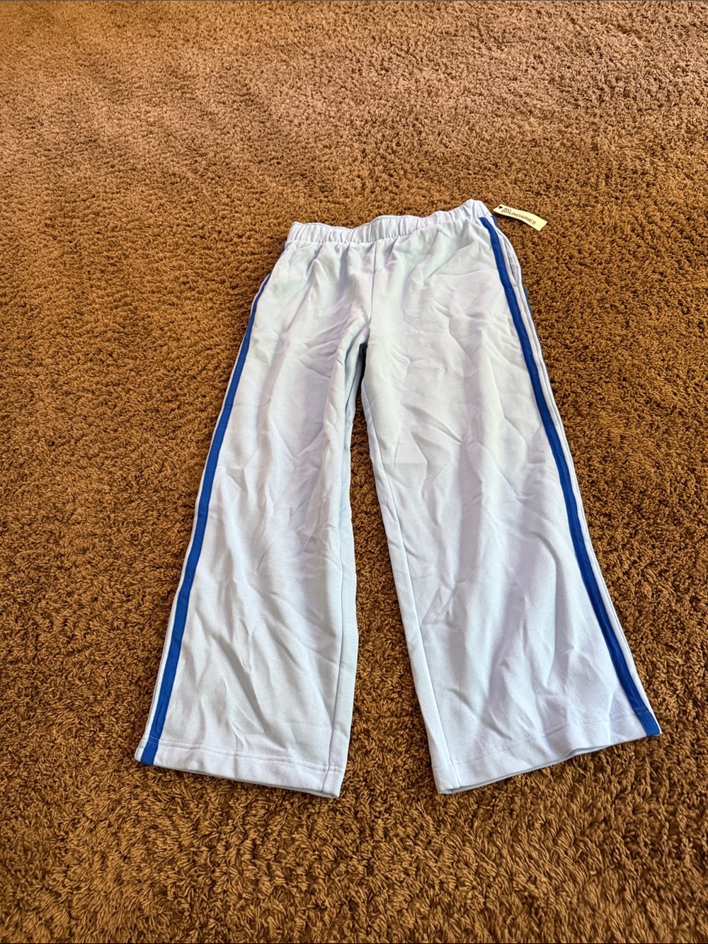 No Boundaries White Track Pants with Blue Side Stripes